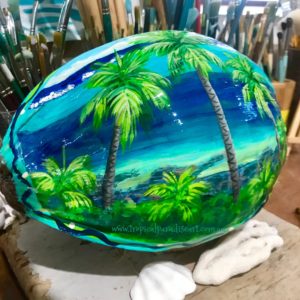 “Huahine Blues” Coconut Painting – Tropical Paradise Art